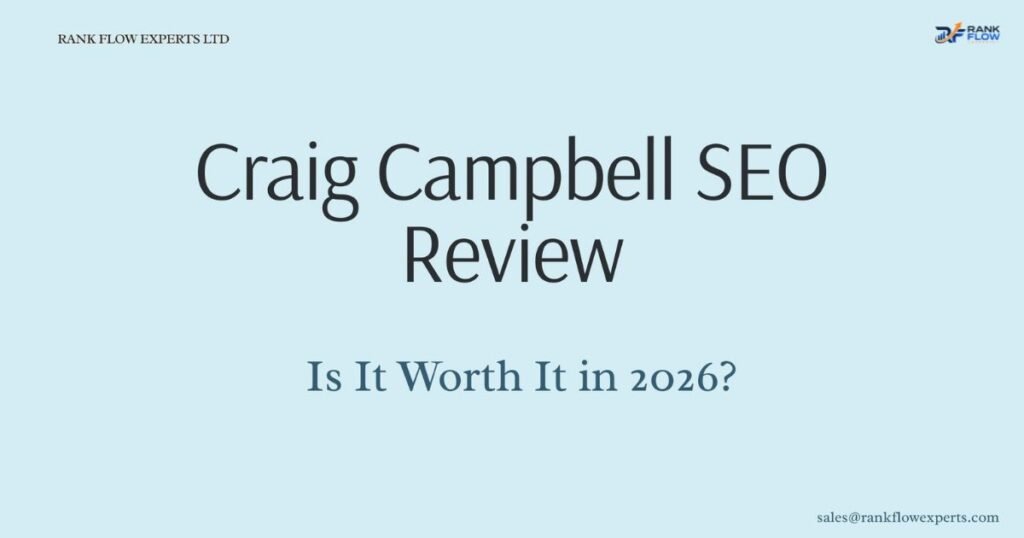 Craig Campbell SEO expert review banner discussing SEO course features, pricing, and pros and cons in 2026.