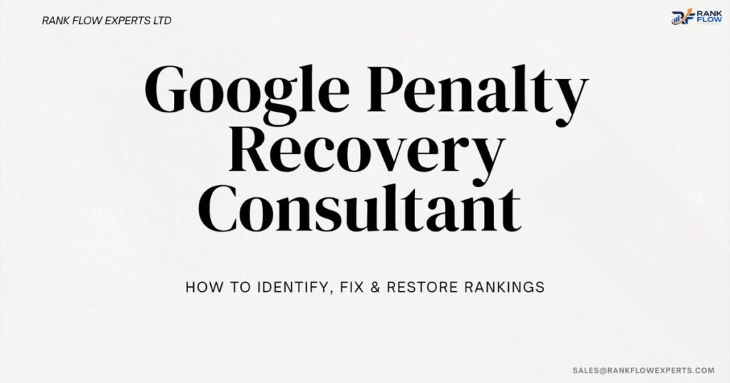 Google Penalty Recovery Consultant banner detailing steps to identify, fix penalties, and restore organic search rankings.