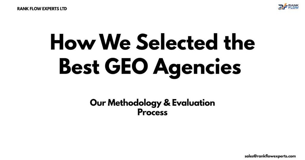 Infographic showing the methodology and selection process used to choose the best GEO services agencies.