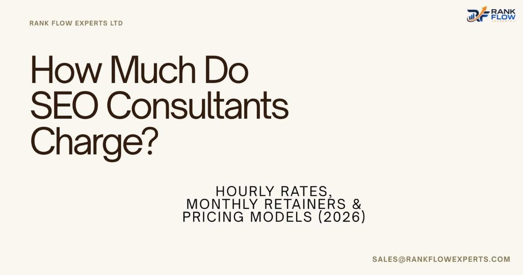 Infographic showing SEO consultant pricing models, hourly rates, and monthly retainers in 2026.